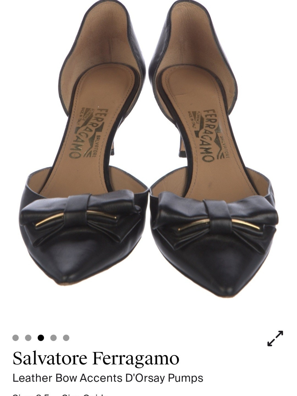 Salvatore Ferragamo Black Leather D'Orsay Pumps with Bow Accent - Picture 2 of 4